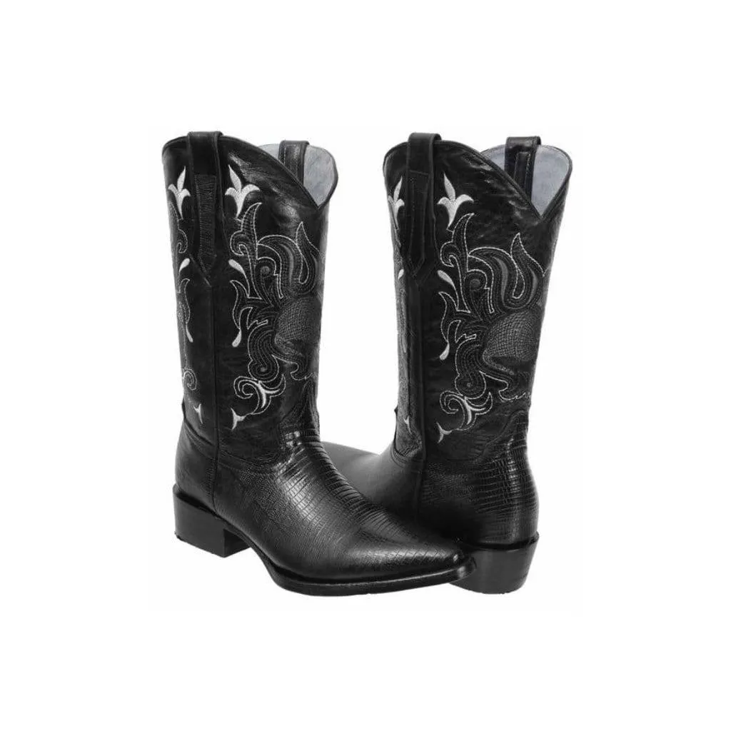 JB913 J Toe Boot Print Leather Armadillo Black