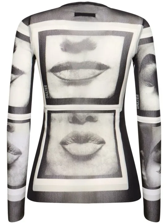 Jean Paul Gaultier   Eyes &amp; lips printed mesh l/s top 