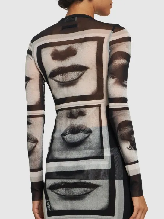 Jean Paul Gaultier   Eyes &amp; lips printed mesh l/s top 