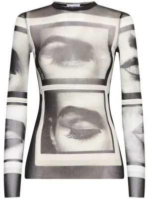 Jean Paul Gaultier   Eyes &amp; lips printed mesh l/s top 