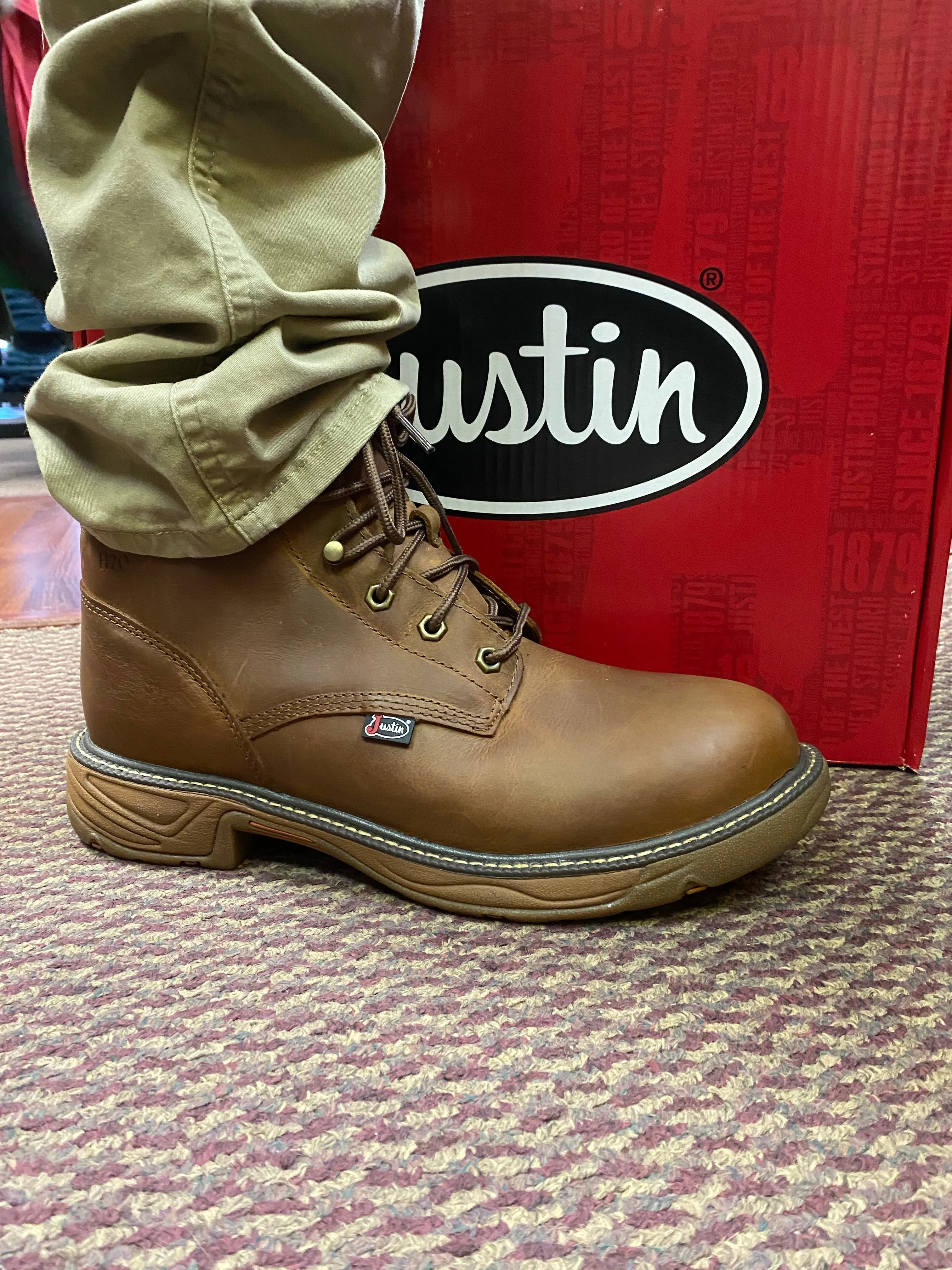 Justin Men's Barley Brown 6" Lace Up Comp Toe Work Boot SE466