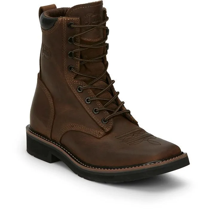 Justin Work Boots Men's Pulley 8" #SE681 Color Aged Brown