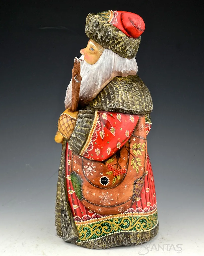 Large Red Russian Santa with Walking Stick