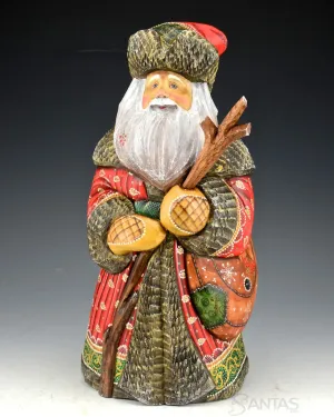 Large Red Russian Santa with Walking Stick