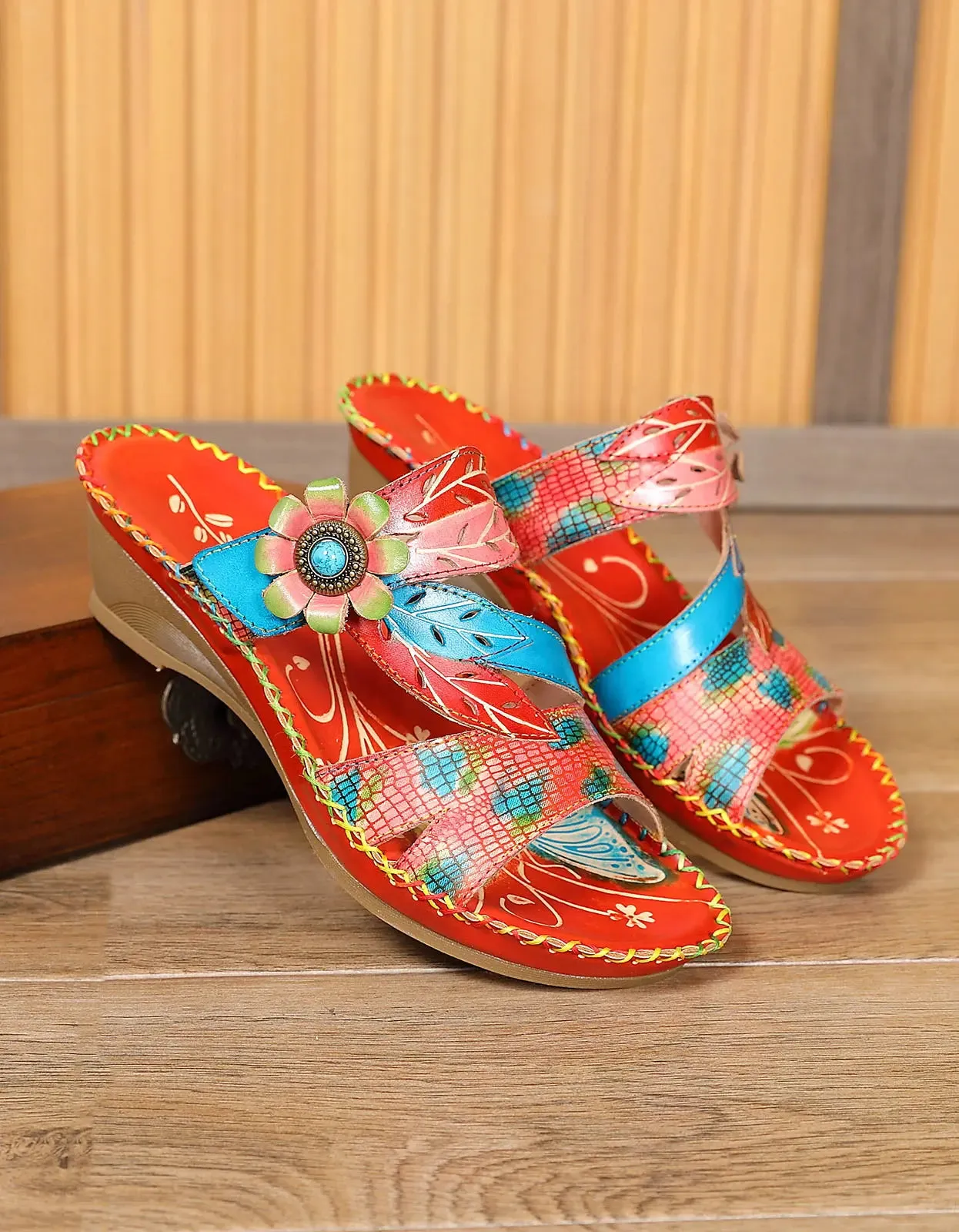 Leather Printed Chinese Style Slippers