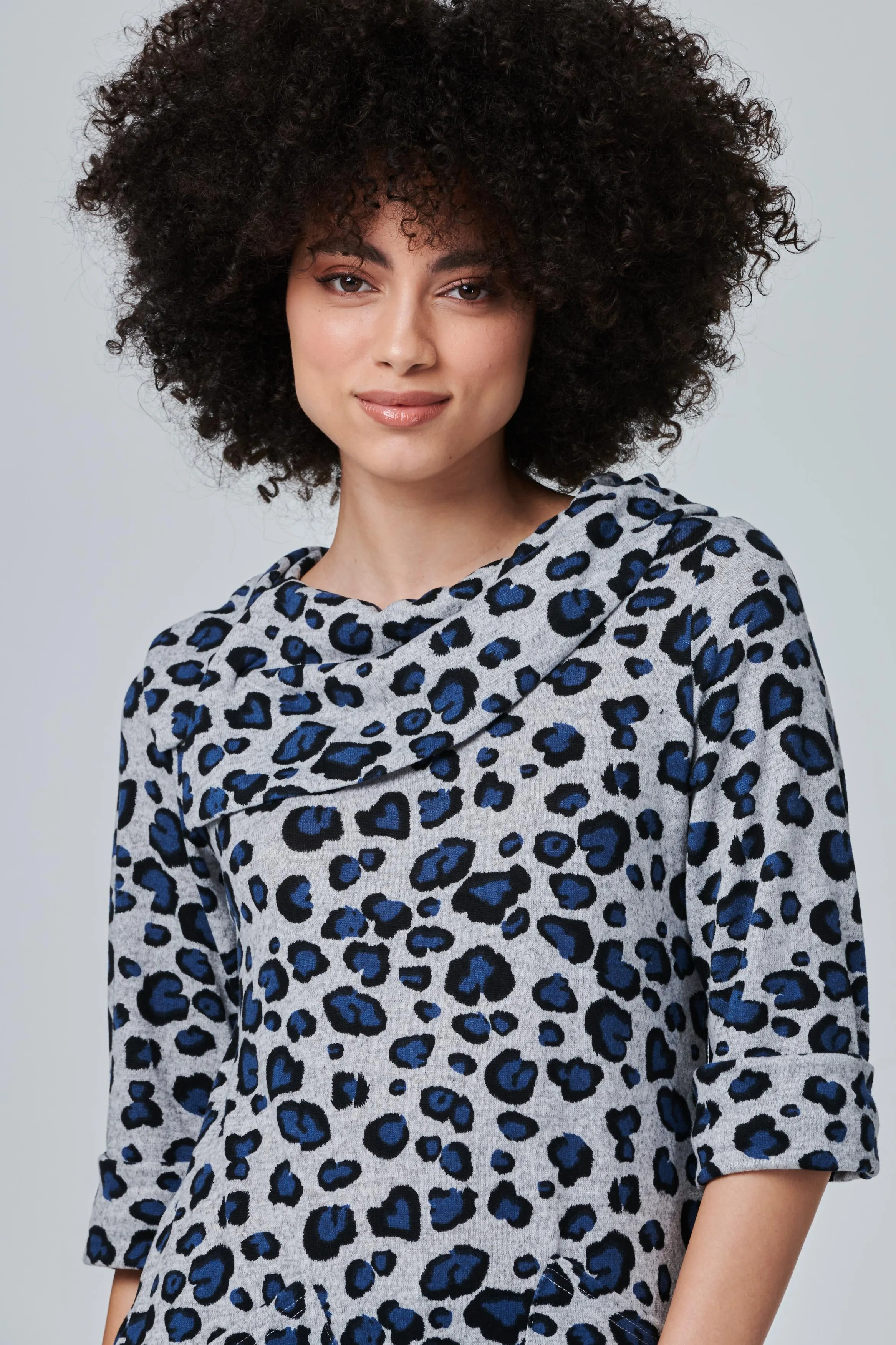 Leopard Print Cowl Neck Tunic Top