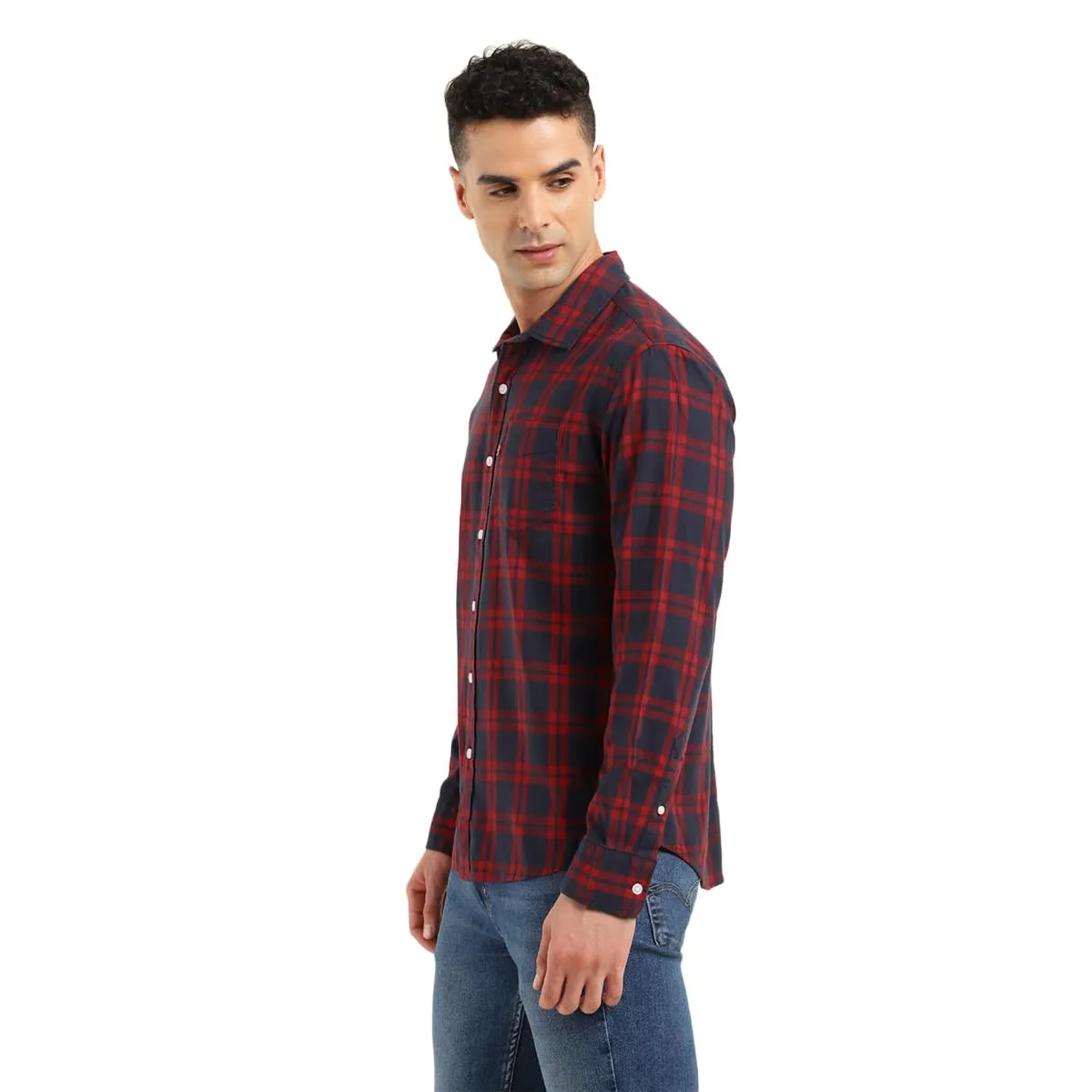 Levi's Men's Checkered Slim Fit Shirt (32907-0477_Red