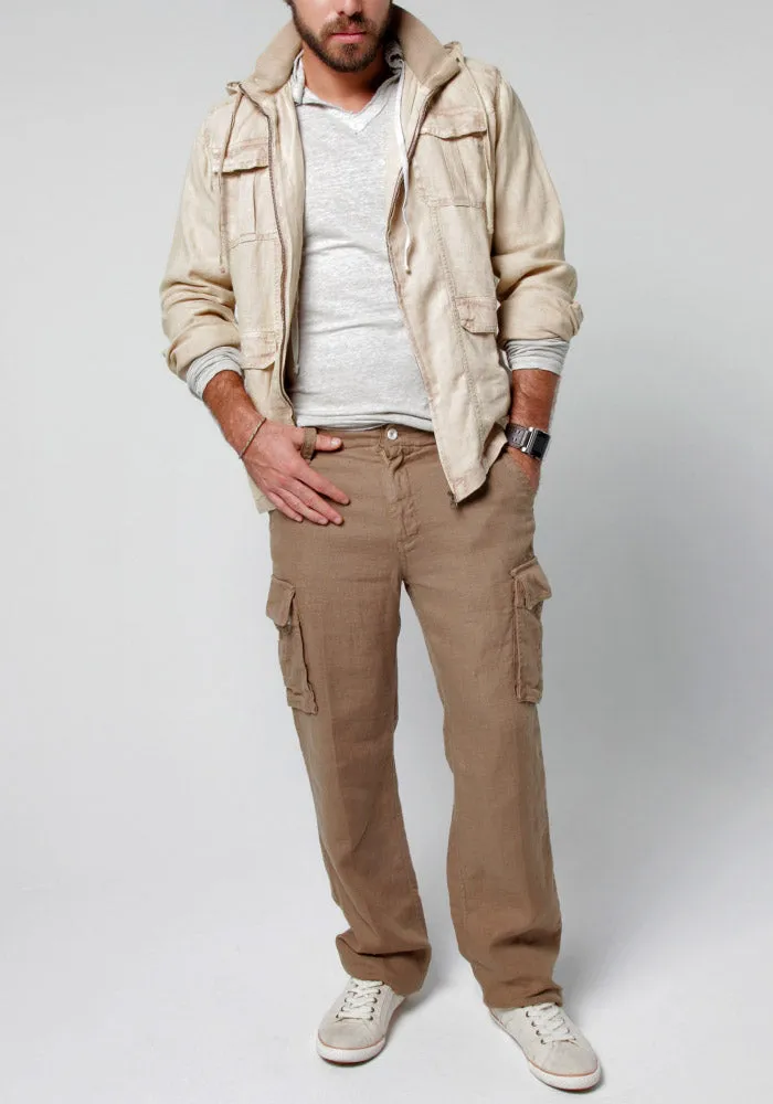 Linen Cargo Pants With Drawstring