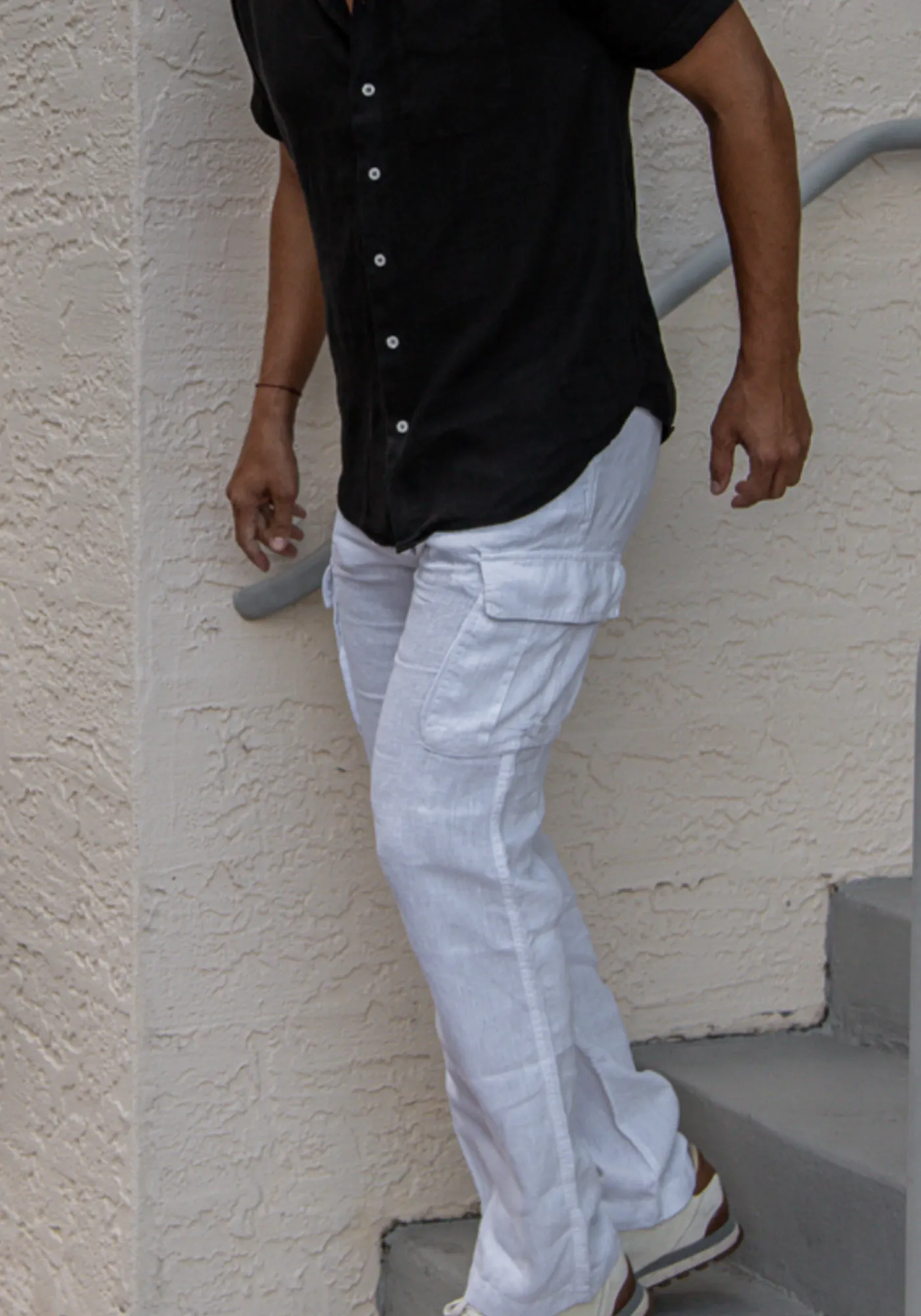 Linen Cargo Pants With Drawstring