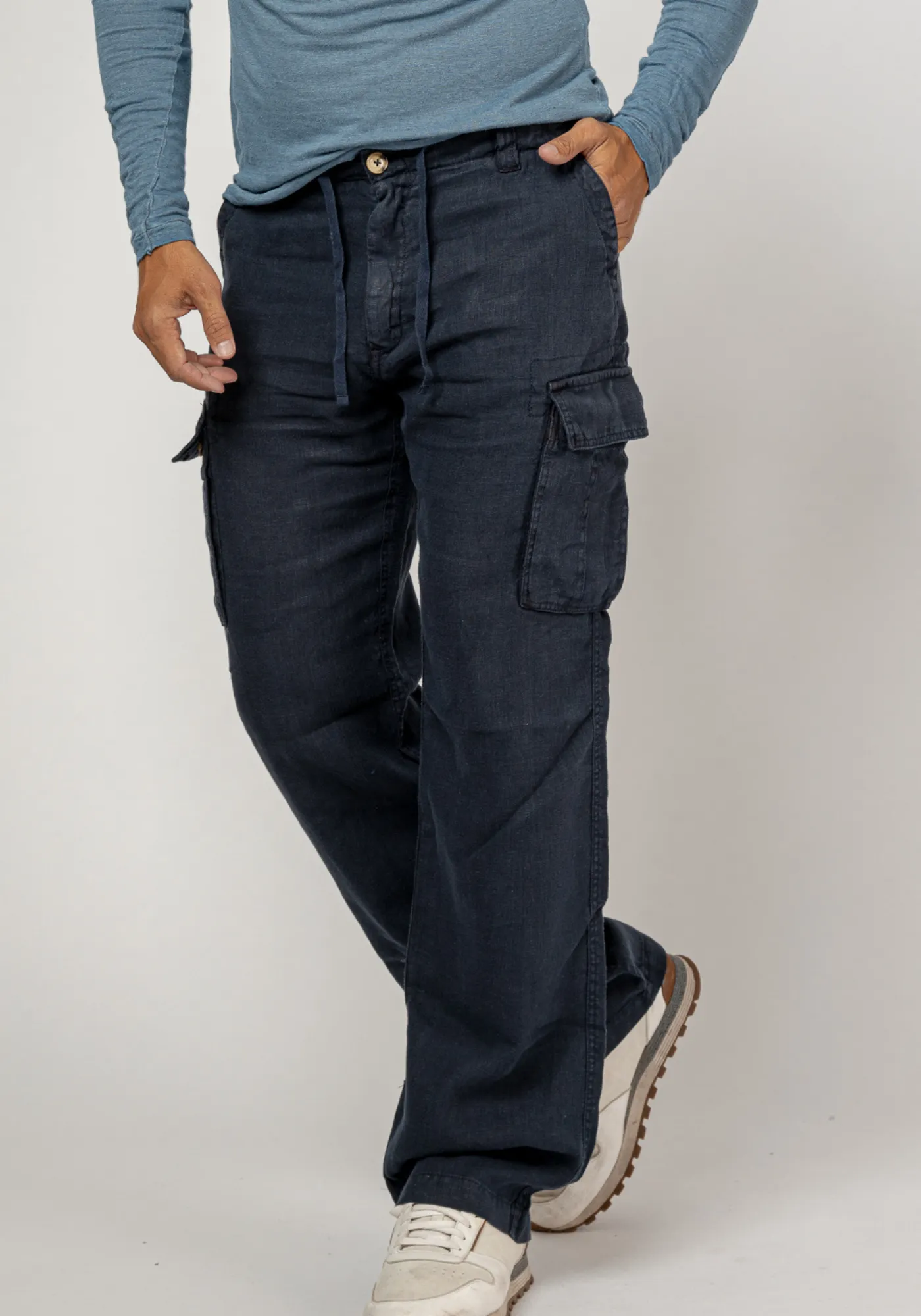 Linen Cargo Pants With Drawstring