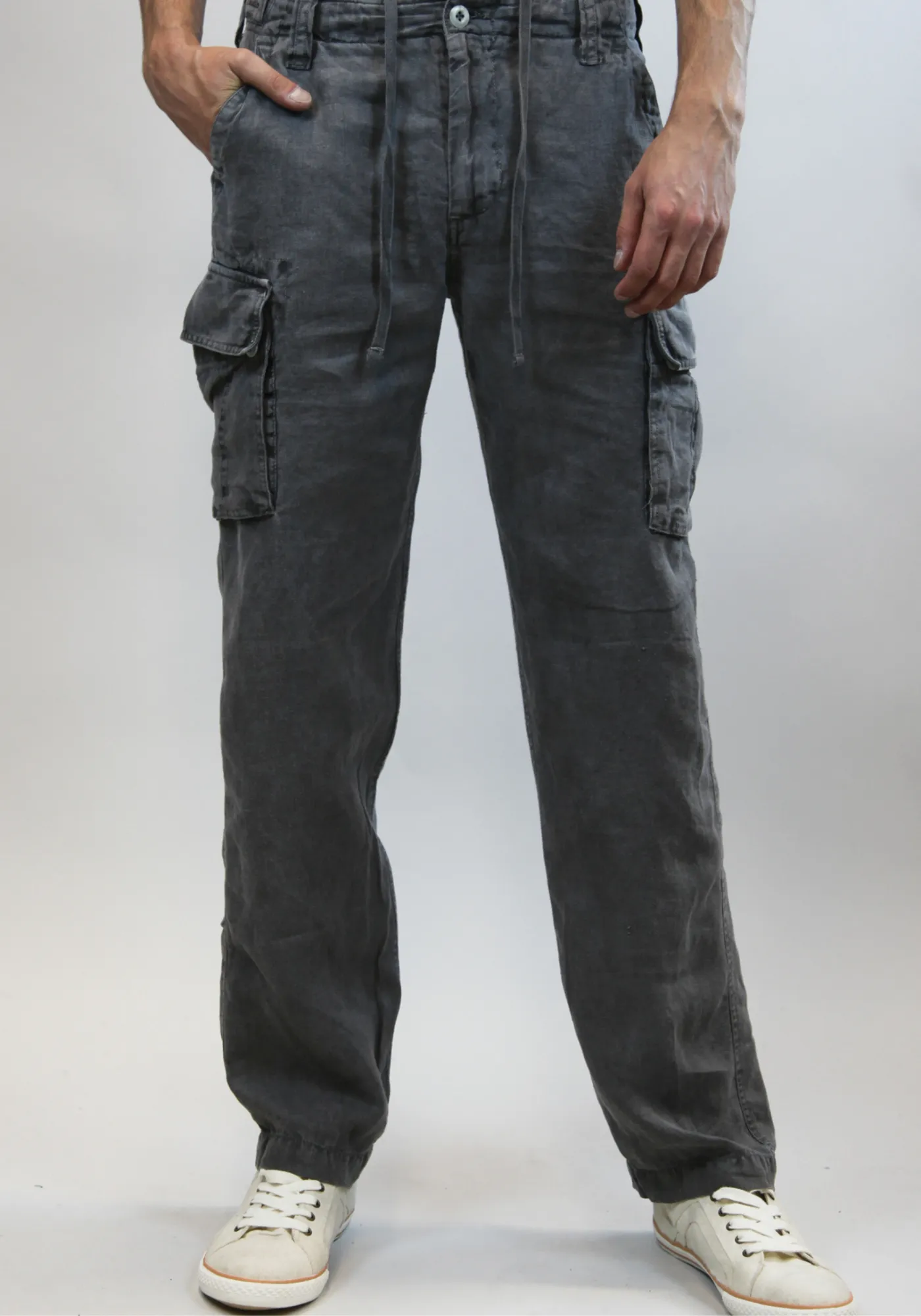 Linen Cargo Pants With Drawstring