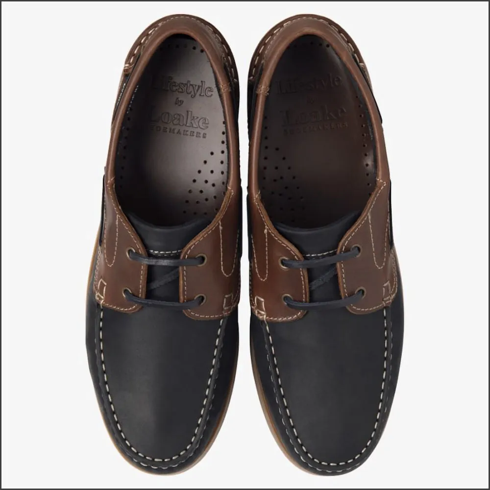 Loake Lymington Navy Brown Nubuck Boat Shoe--