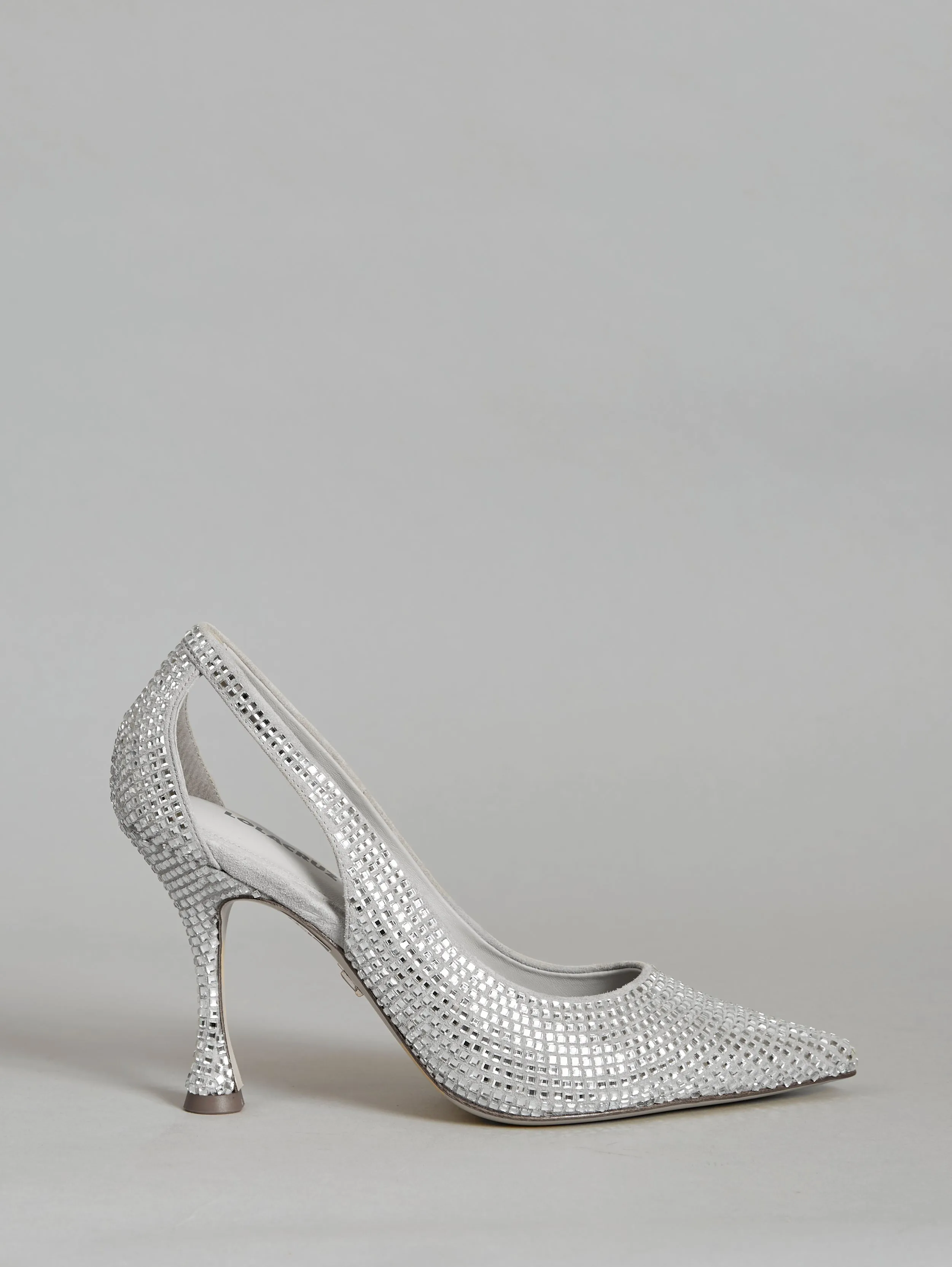 Lola Cruz Silver Crystal Cut Out Pump