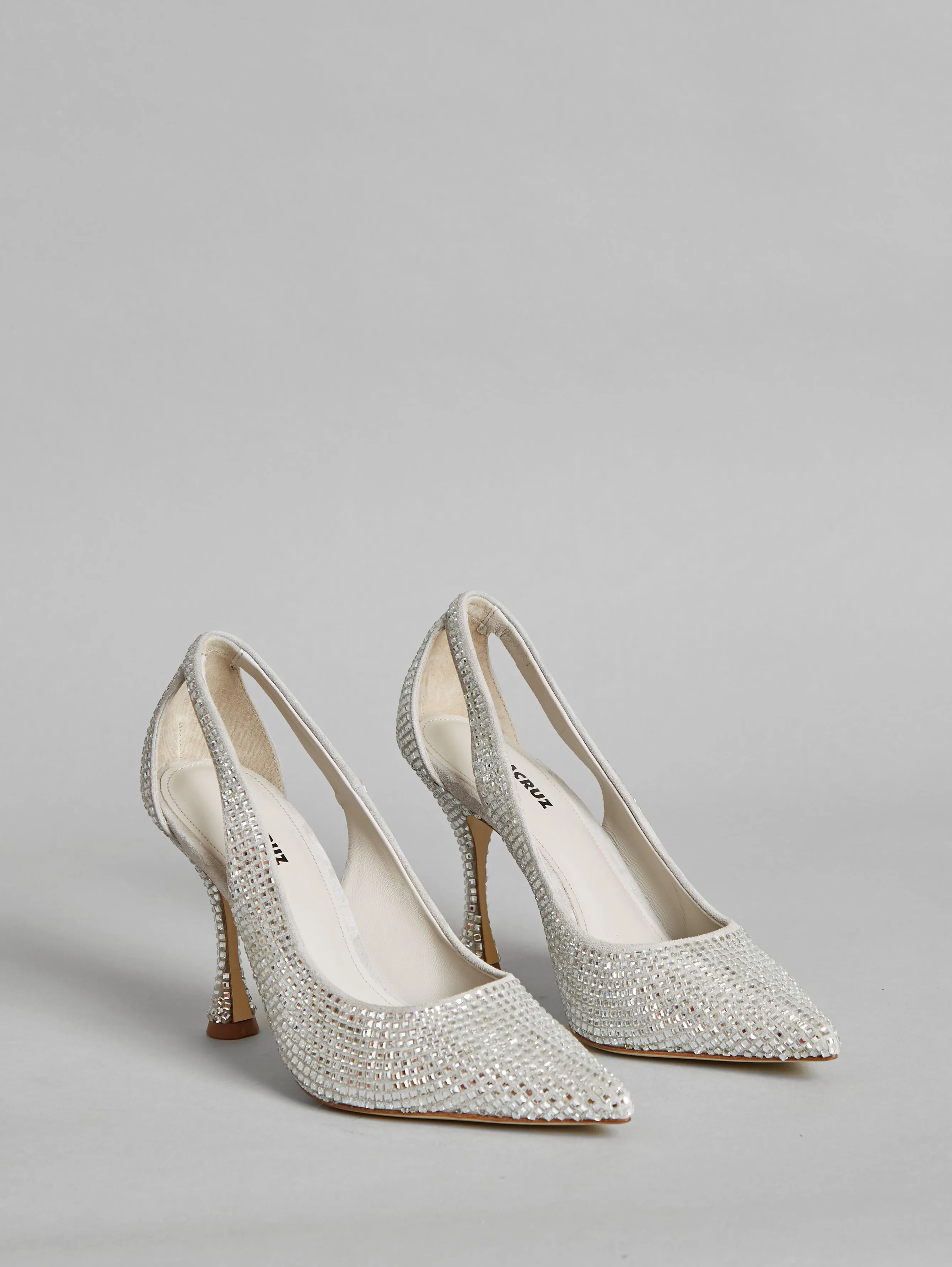 Lola Cruz Silver Crystal Cut Out Pump