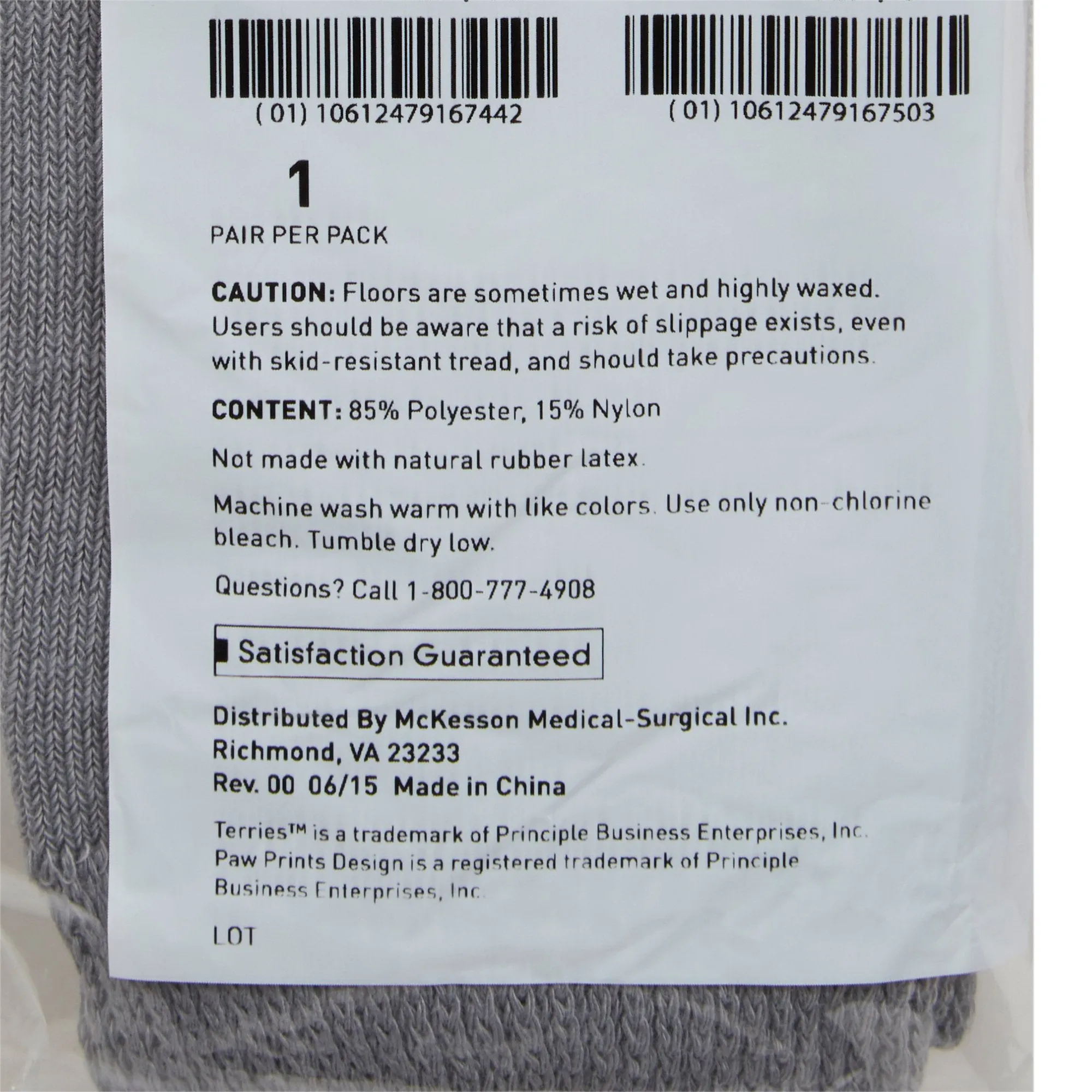 McKesson Terries™ Adult Slipper Socks, 2X-Large, Gray