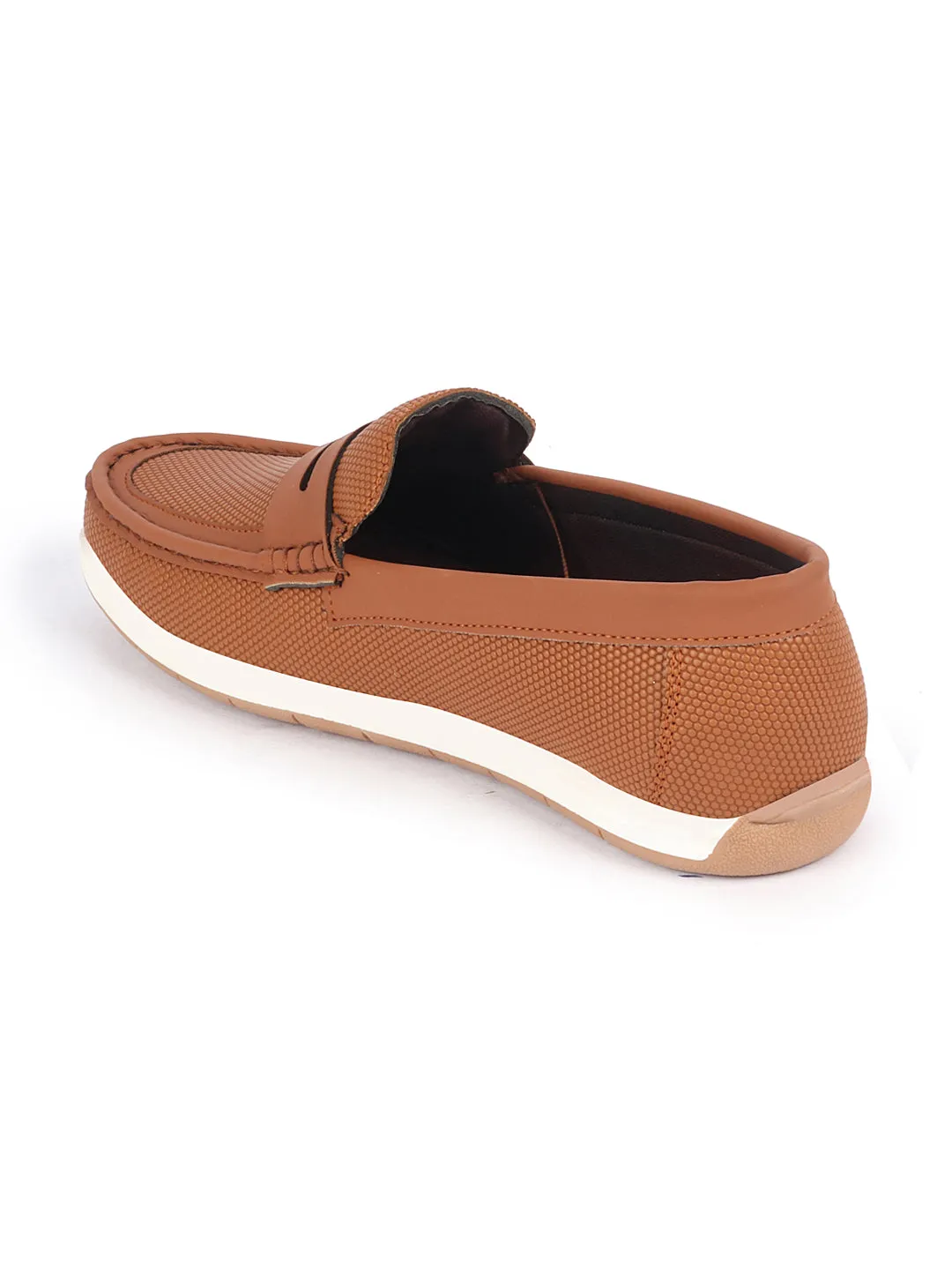 Men Tan Textured Design Casual Slip On Loafer Boat Shoes