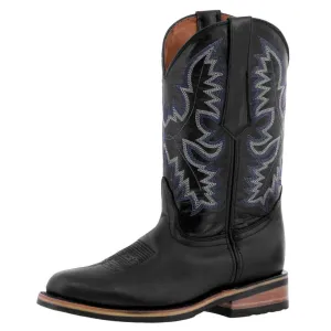 Mens Black Western Leather Cowboy Boots Saddle Roper Toe