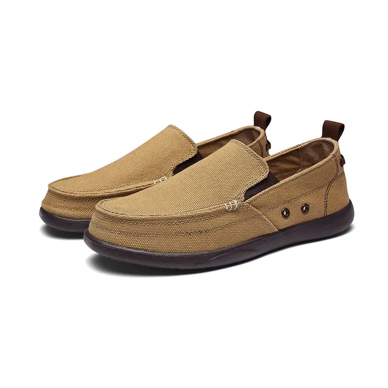 Mens Canvas Shoes Vintage Slip-on Loafers Flat Boat Shoes | runandup