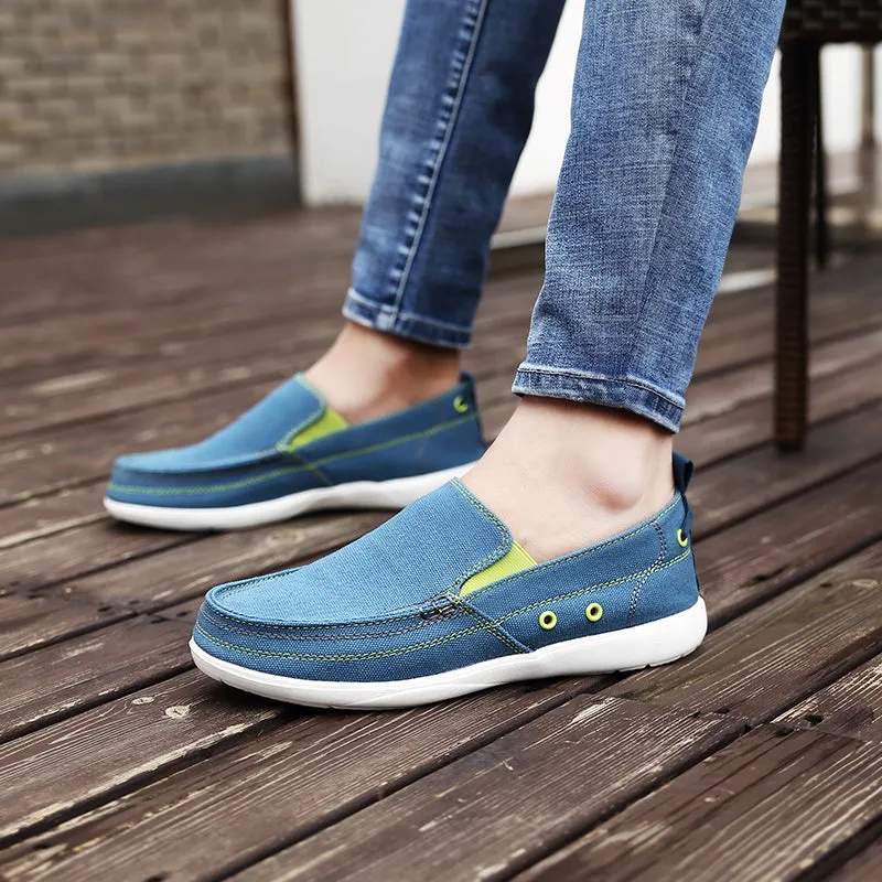 Mens Canvas Shoes Vintage Slip-on Loafers Flat Boat Shoes | runandup