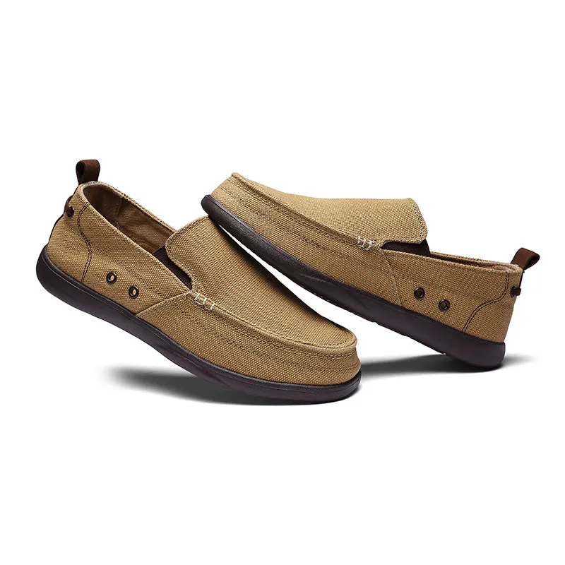 Mens Canvas Shoes Vintage Slip-on Loafers Flat Boat Shoes | runandup