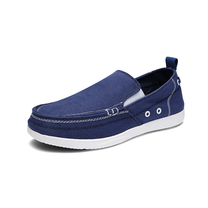 Mens Canvas Shoes Vintage Slip-on Loafers Flat Boat Shoes | runandup