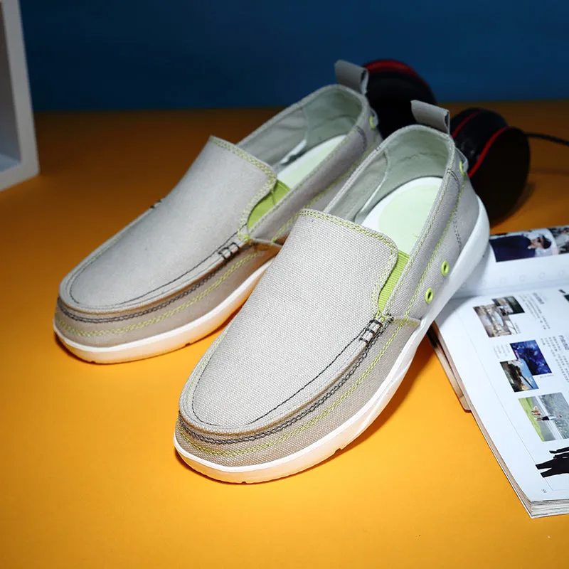 Mens Canvas Shoes Vintage Slip-on Loafers Flat Boat Shoes | runandup