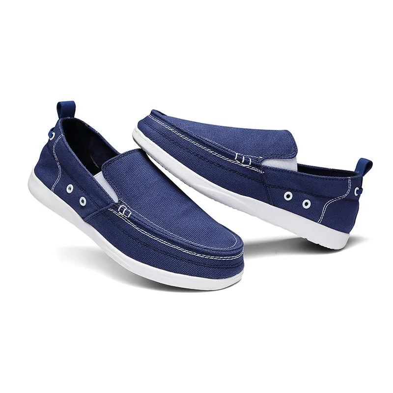 Mens Canvas Shoes Vintage Slip-on Loafers Flat Boat Shoes | runandup