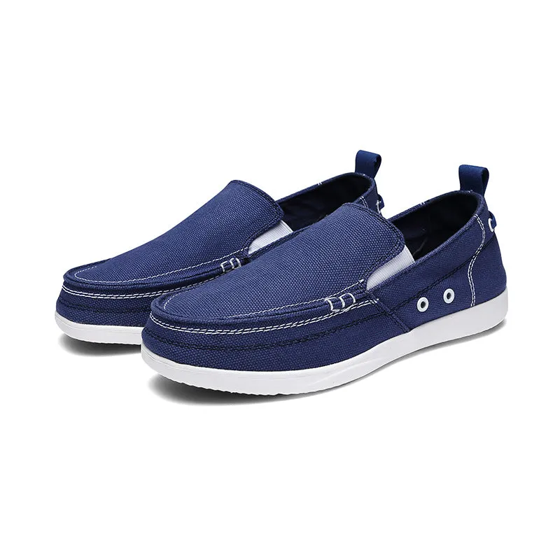 Mens Canvas Shoes Vintage Slip-on Loafers Flat Boat Shoes | runandup