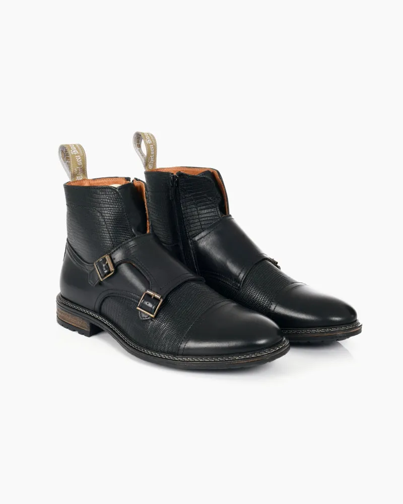 Men's Double Buckle Boot | Black Leather