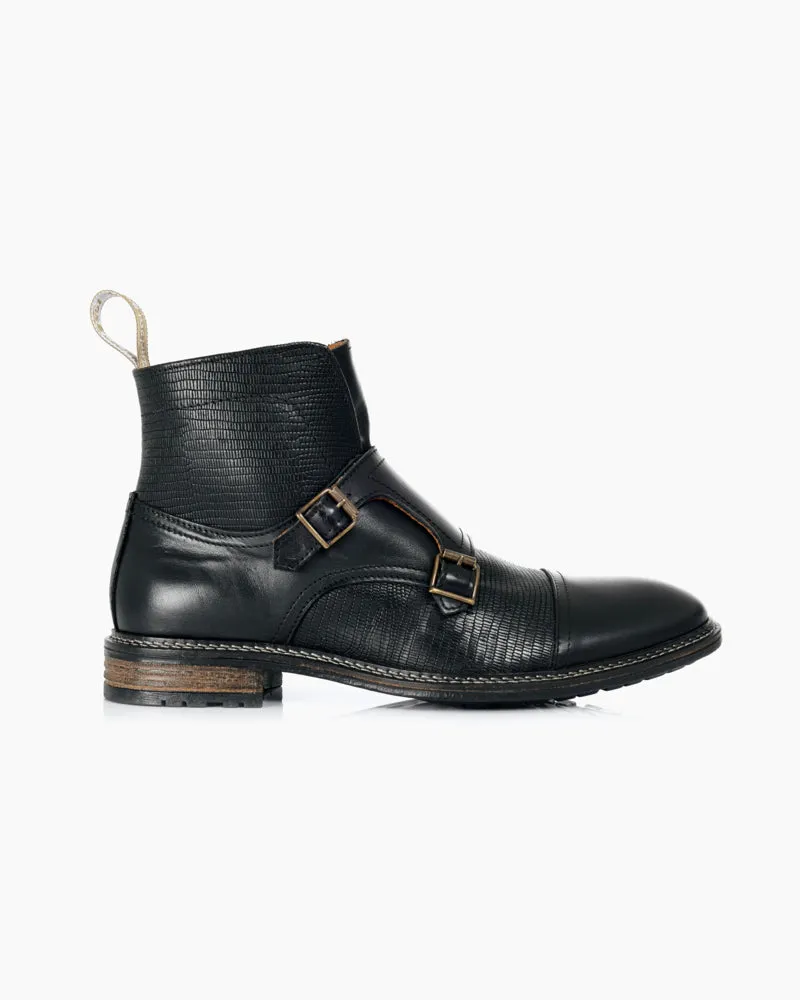 Men's Double Buckle Boot | Black Leather