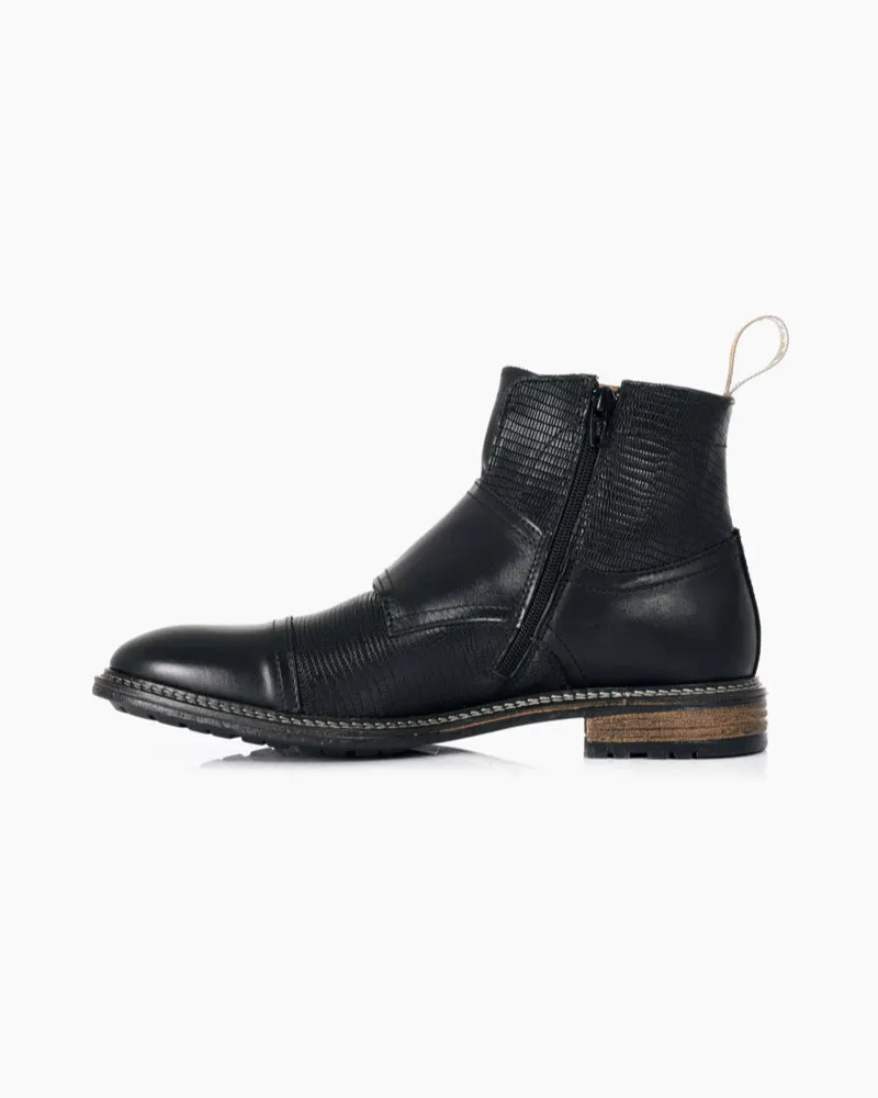 Men's Double Buckle Boot | Black Leather