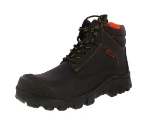 Mens #S004 Black Leather Work Boots - Steel Toe