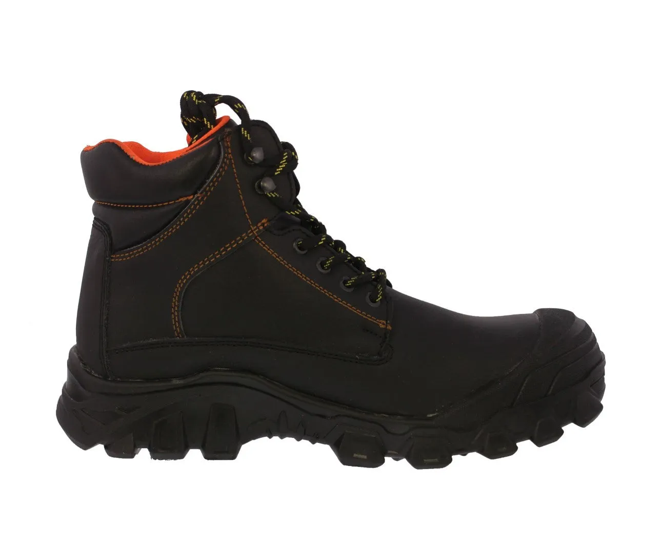 Mens #S004 Black Leather Work Boots - Steel Toe