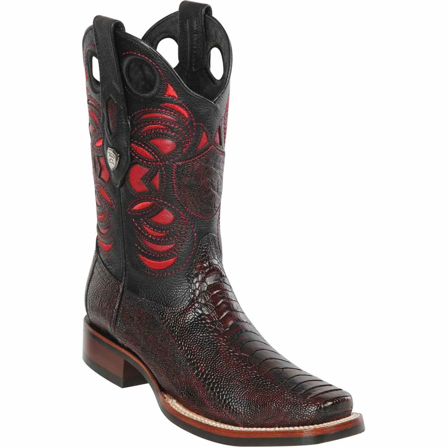 Men's Wild West Ostrich Leg Skin Rodeo Toe Boot 28190518