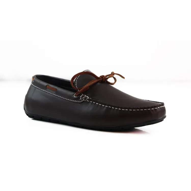 Mens Zasel Anchor Slip On Dark Brown Leather Boat Shoes