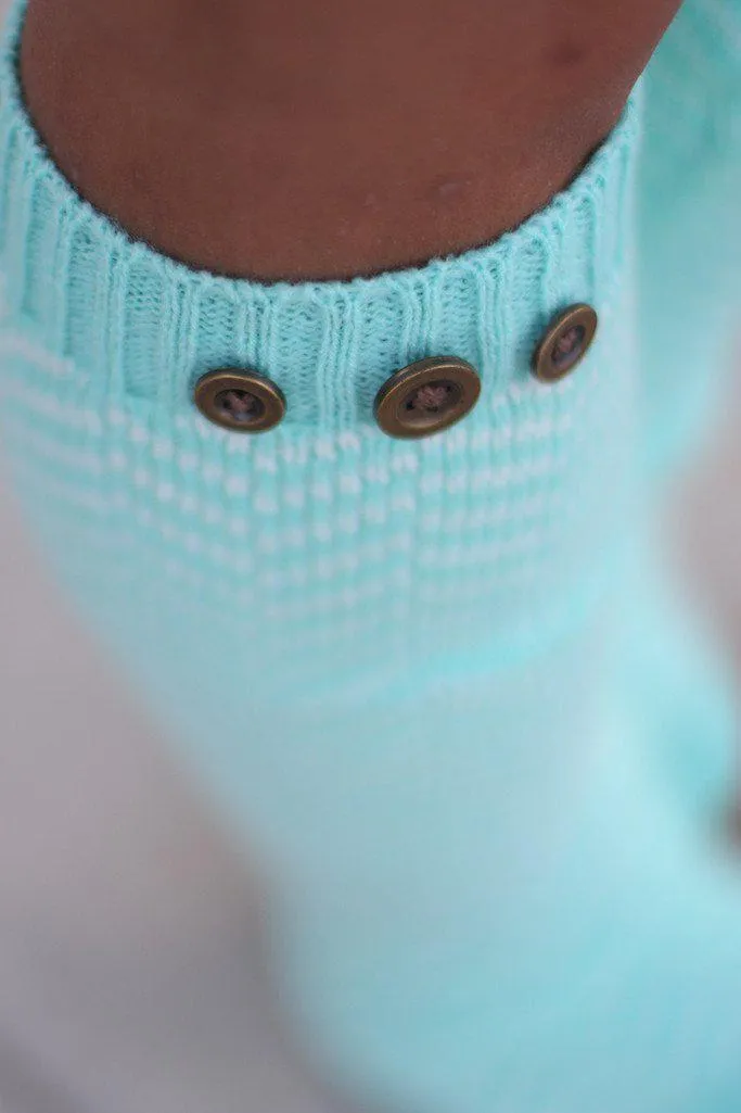 Mint Chevron Leg Warmers