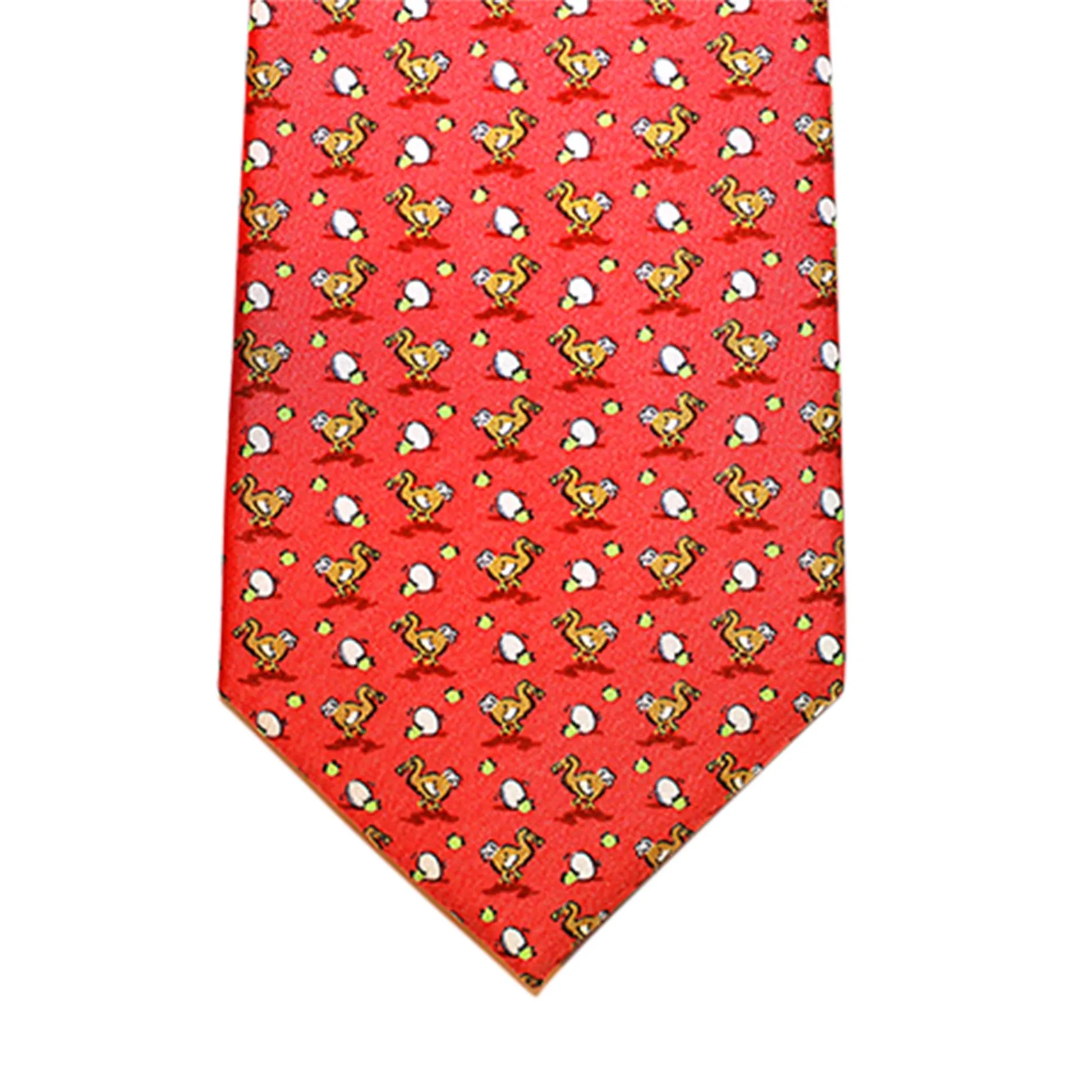 Montauk Ducks Silk Tie, Coral / Brown