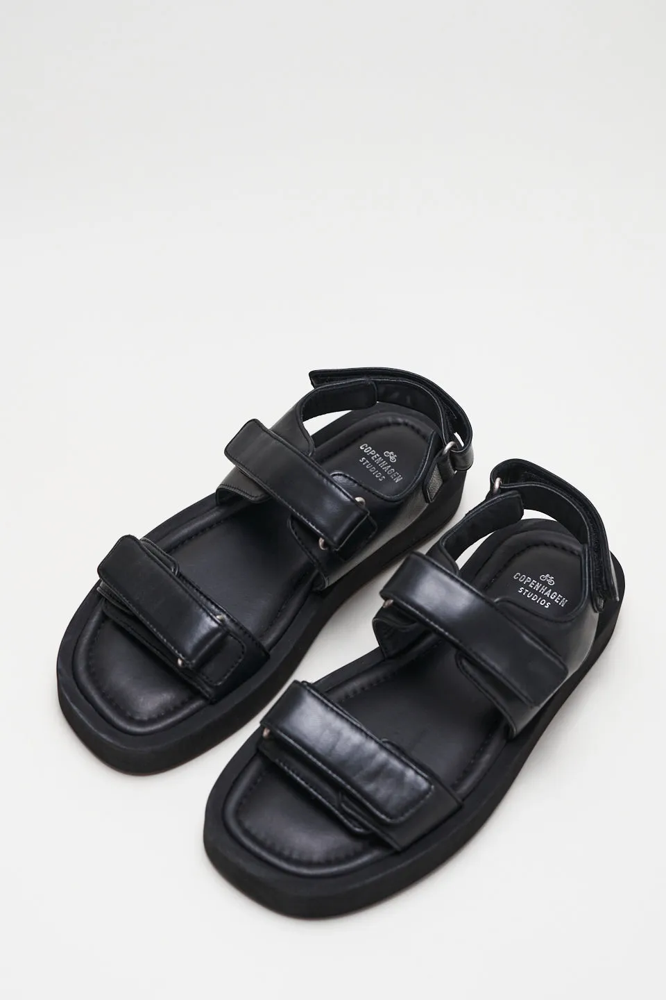 Nappa Black Velcro Straps Chunky Sandals