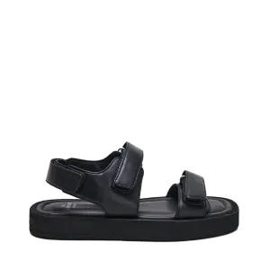 Nappa Black Velcro Straps Chunky Sandals