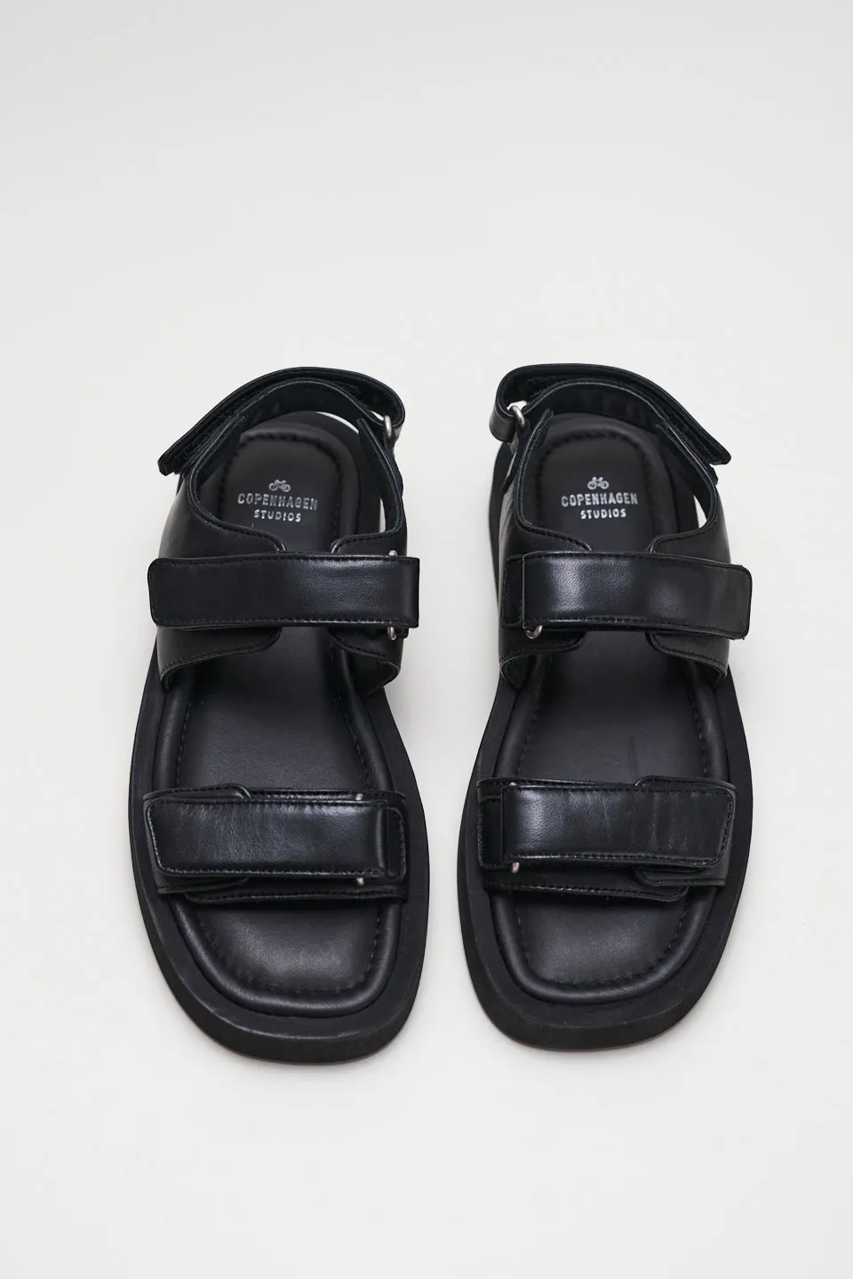 Nappa Black Velcro Straps Chunky Sandals