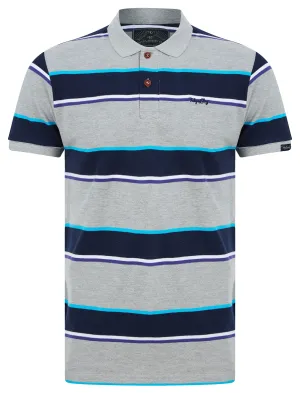 Nova Striped Cotton Pique Polo Shirt in Light Grey Marl - Tokyo Laundry