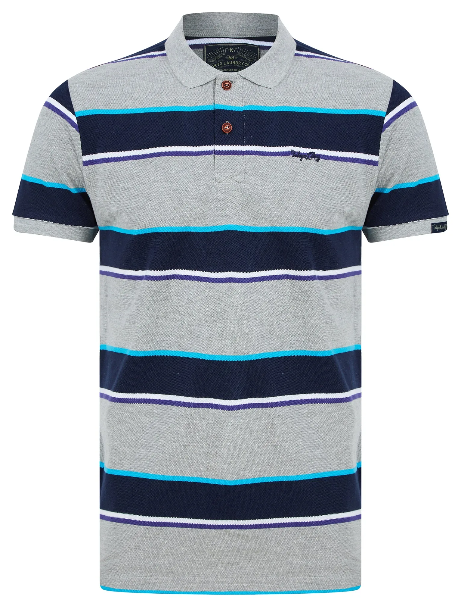 Nova Striped Cotton Pique Polo Shirt in Light Grey Marl - Tokyo Laundry