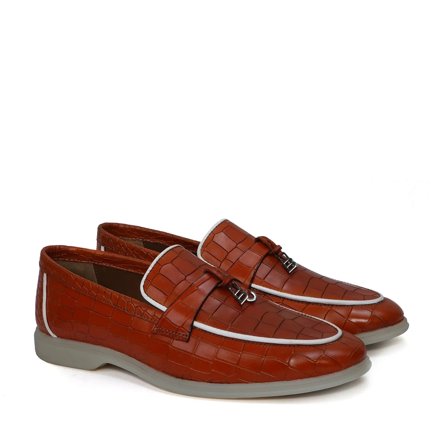 Orangish Summer yacht Shoes with Tasseled Metal Initial