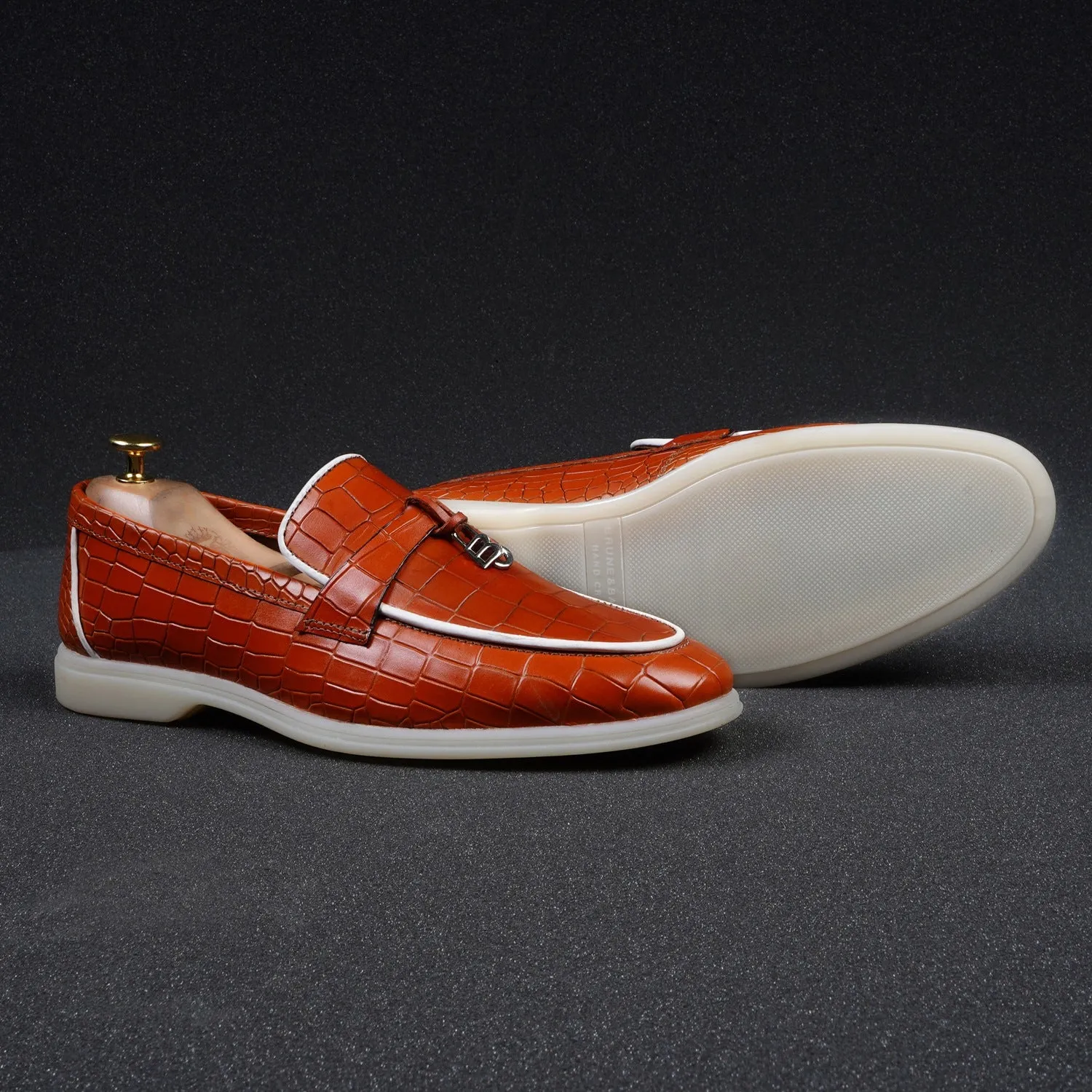 Orangish Summer yacht Shoes with Tasseled Metal Initial