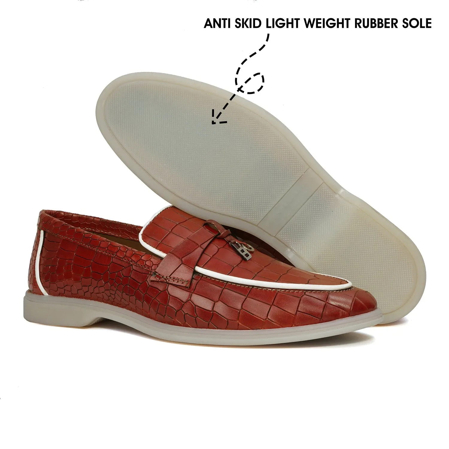 Orangish Summer yacht Shoes with Tasseled Metal Initial