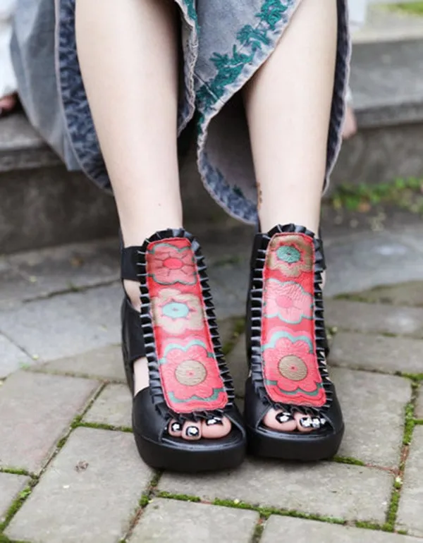 Oriental Retro Printed Wedge Sandals