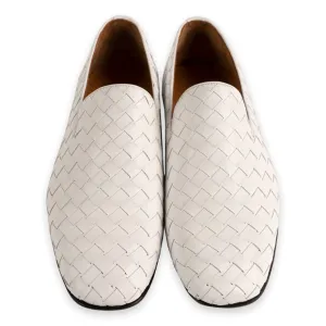 Pelle Line White Men's Dress Shoes Hand Woven Veneta loafer P0021-6615