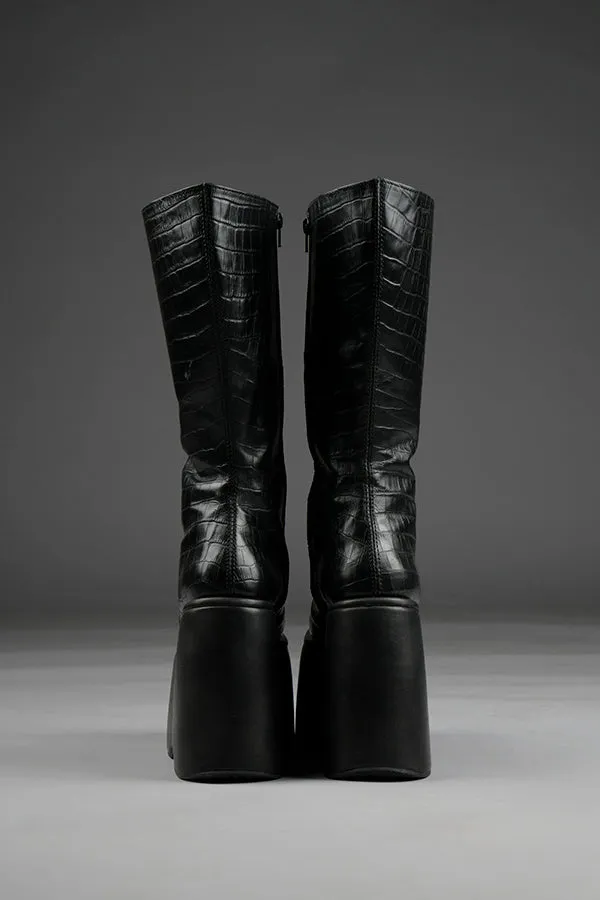 Pluto High Platform Boots in Black Croc