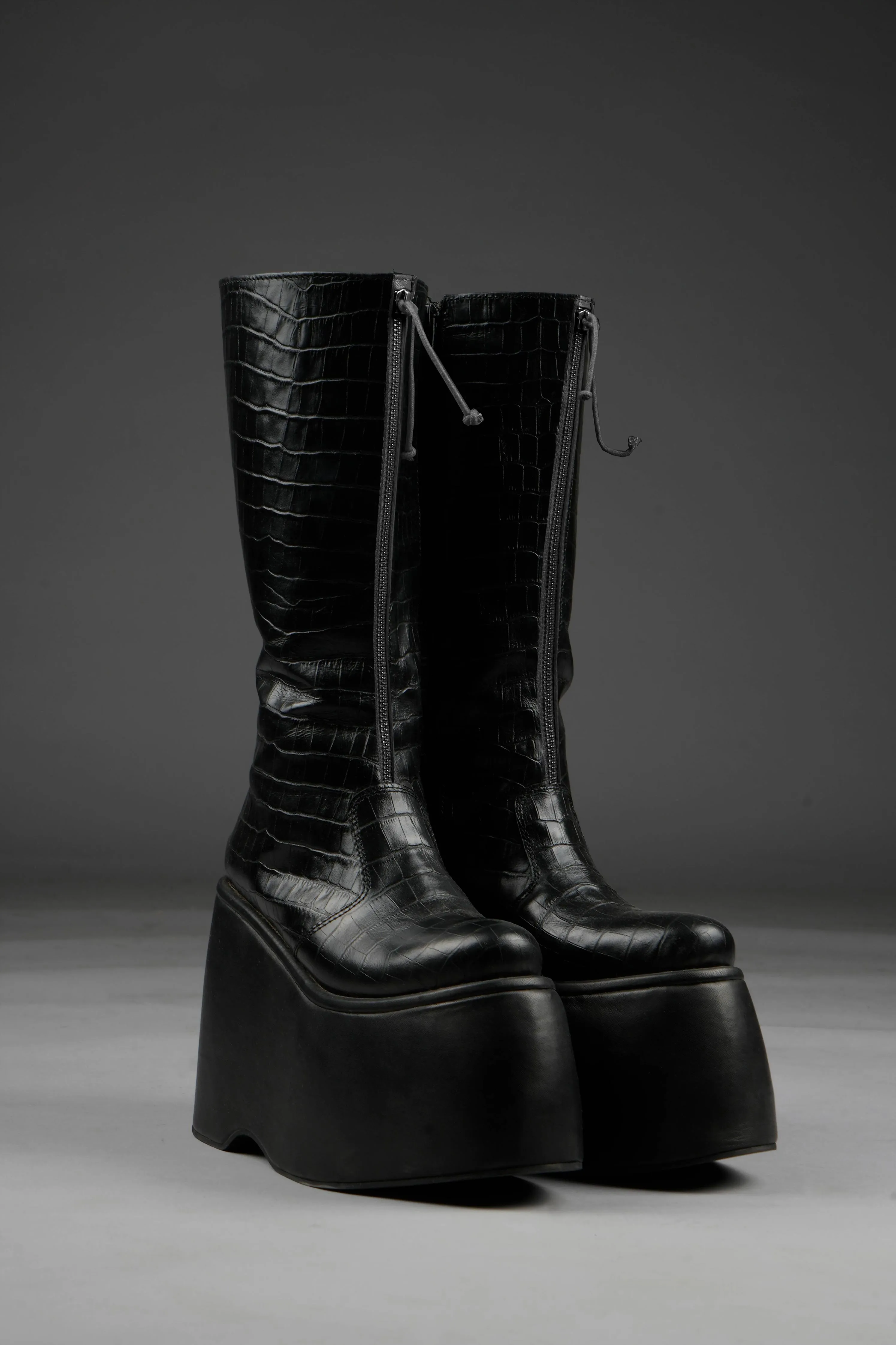 Pluto High Platform Boots in Black Croc