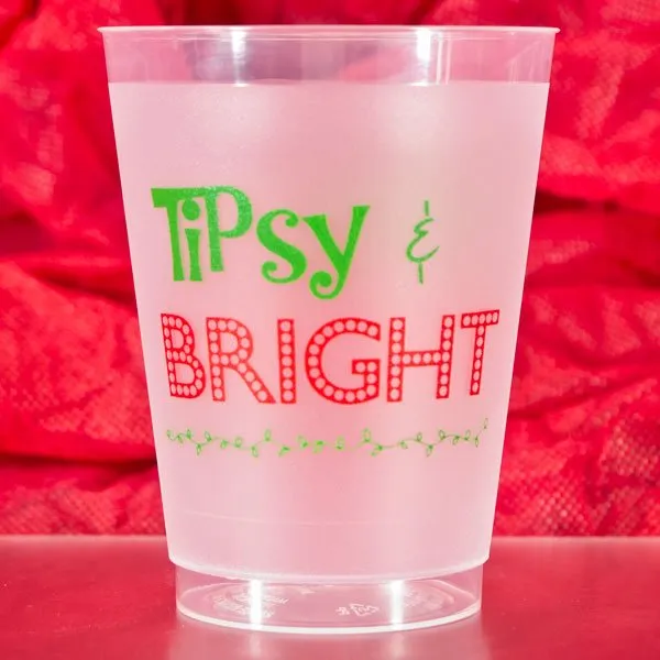 Pre-Printed 16 Oz. Frosted Christmas Party Cocktail Cups